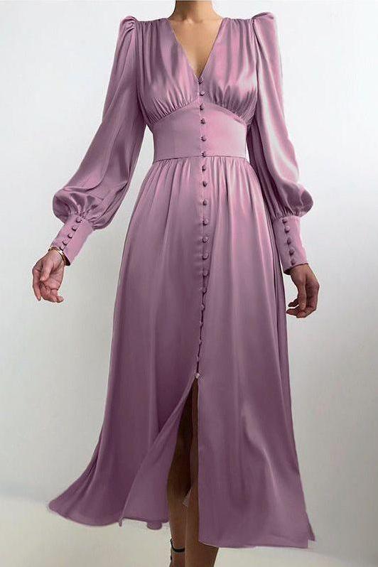 Lantern Sleeves Satin Dress