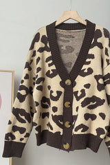 Leopard Print Soft Knitted V-neck Knitted Sweater