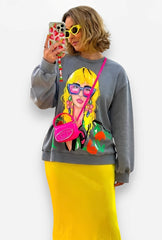 Washed Effect Printed Sweatshirt