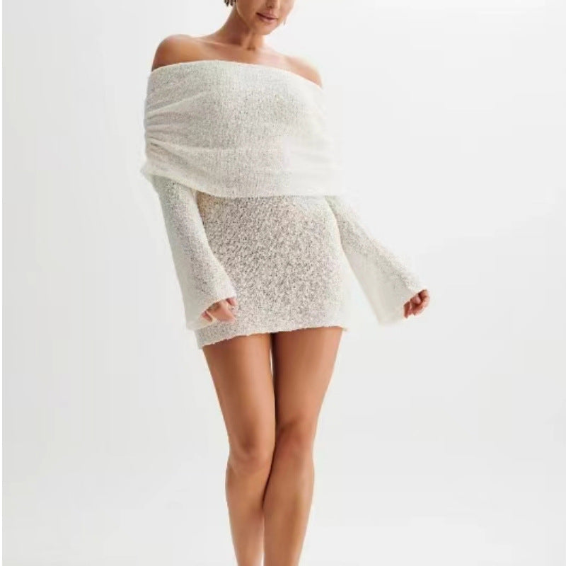 Long-sleeved One-shoulder Short Dress
