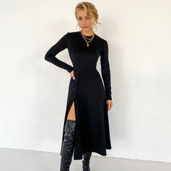 American waist slimming long-sleeved milk silk dress