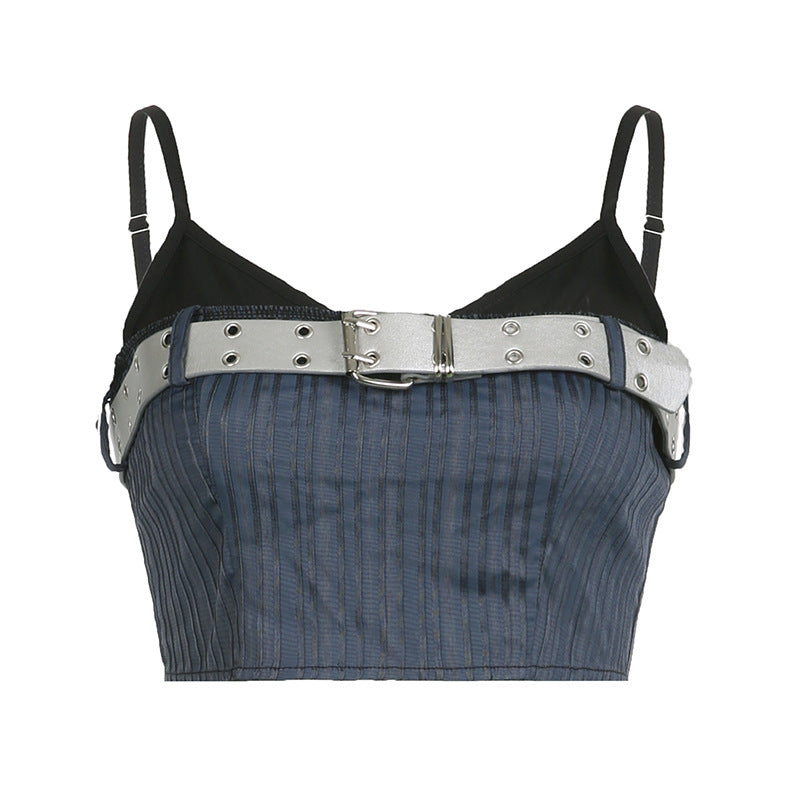 Dark Grey Short Splicing Halter Top