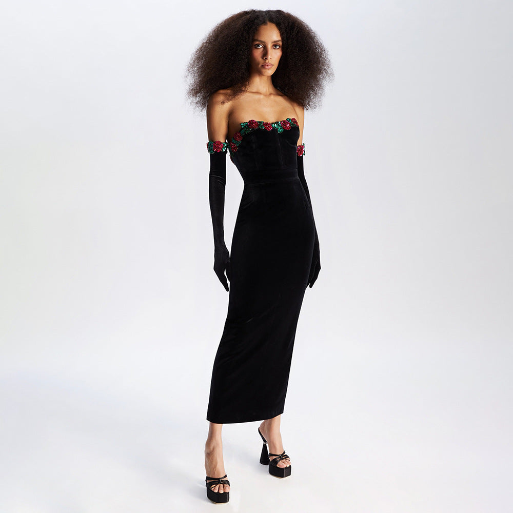 black velvet long dress