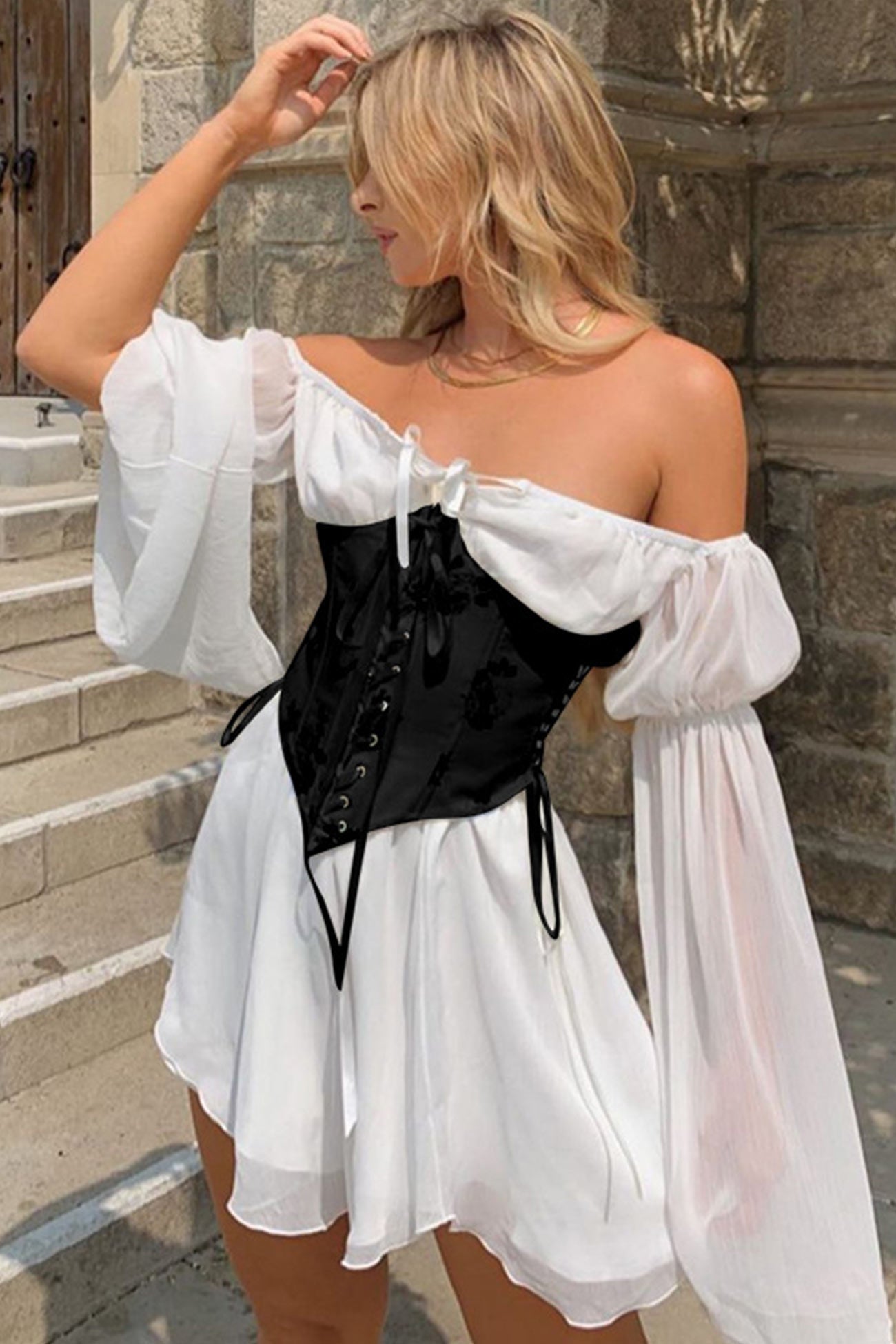 Off Shoulder Lace-up Corset Ruched Dress – Godu Shop