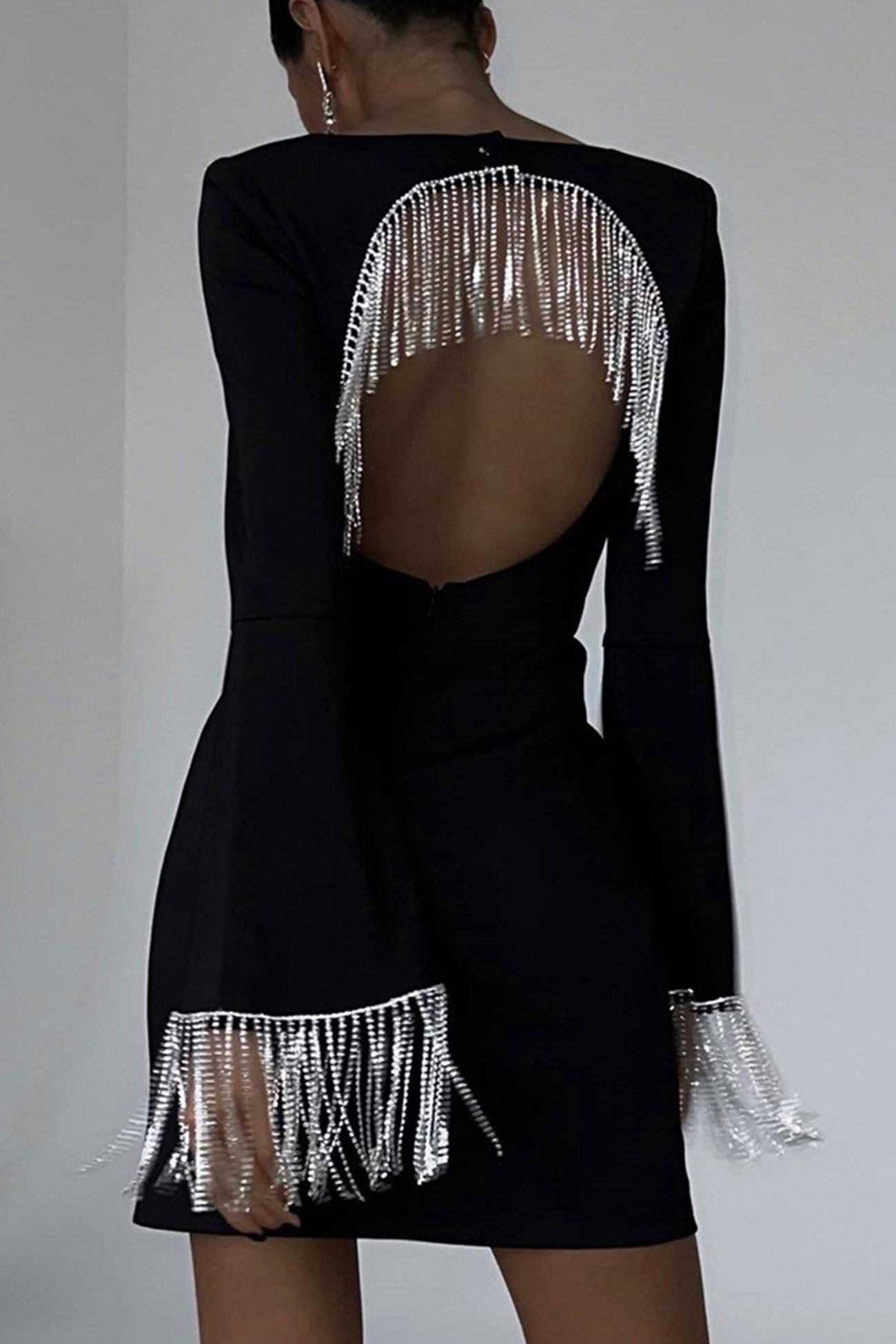 Rhinestone Fringe Backless Mini Dress – Godu Shop