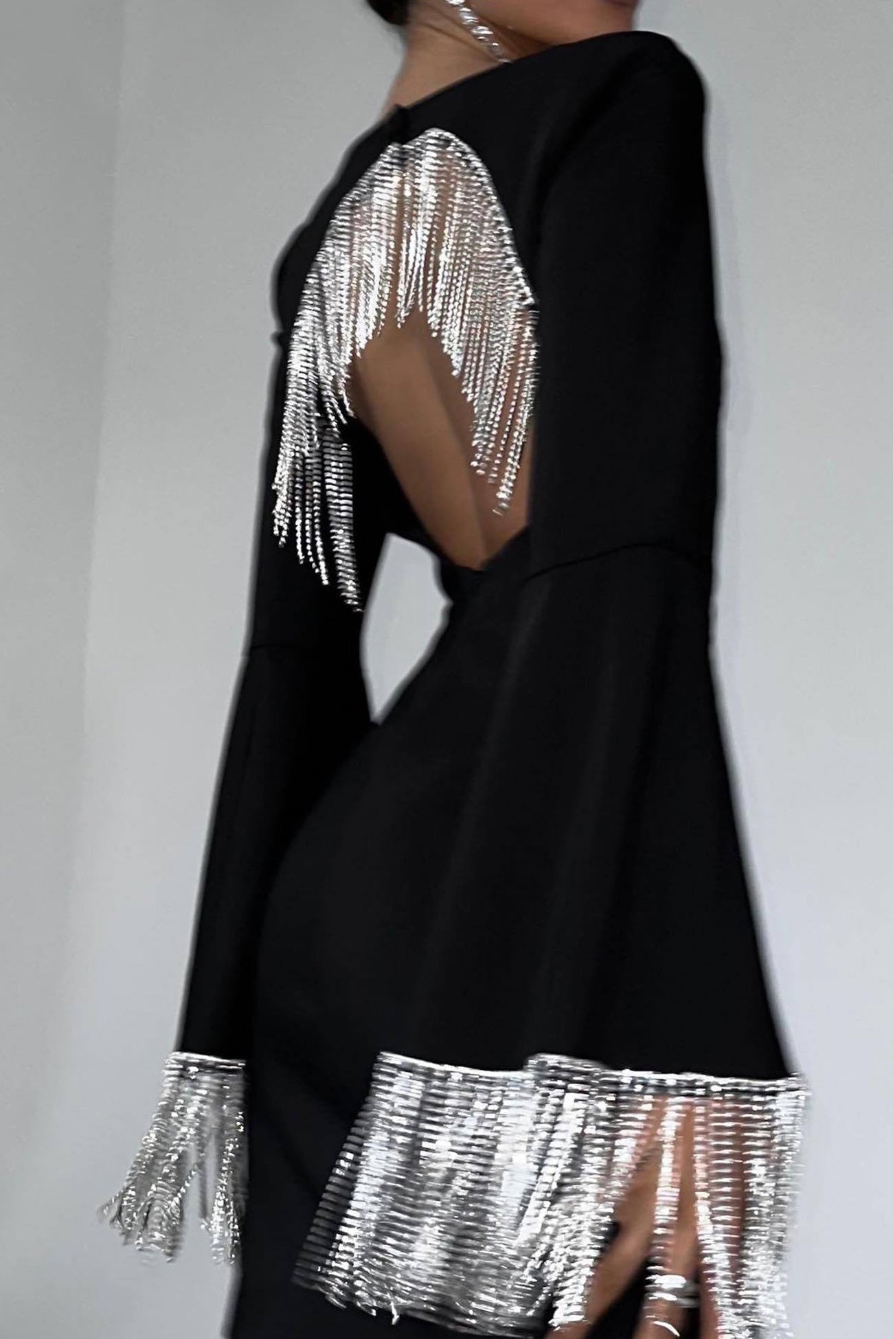 Backless Rhinestone Rhinestone Fringe Backless Mini Dress – Godu Shop