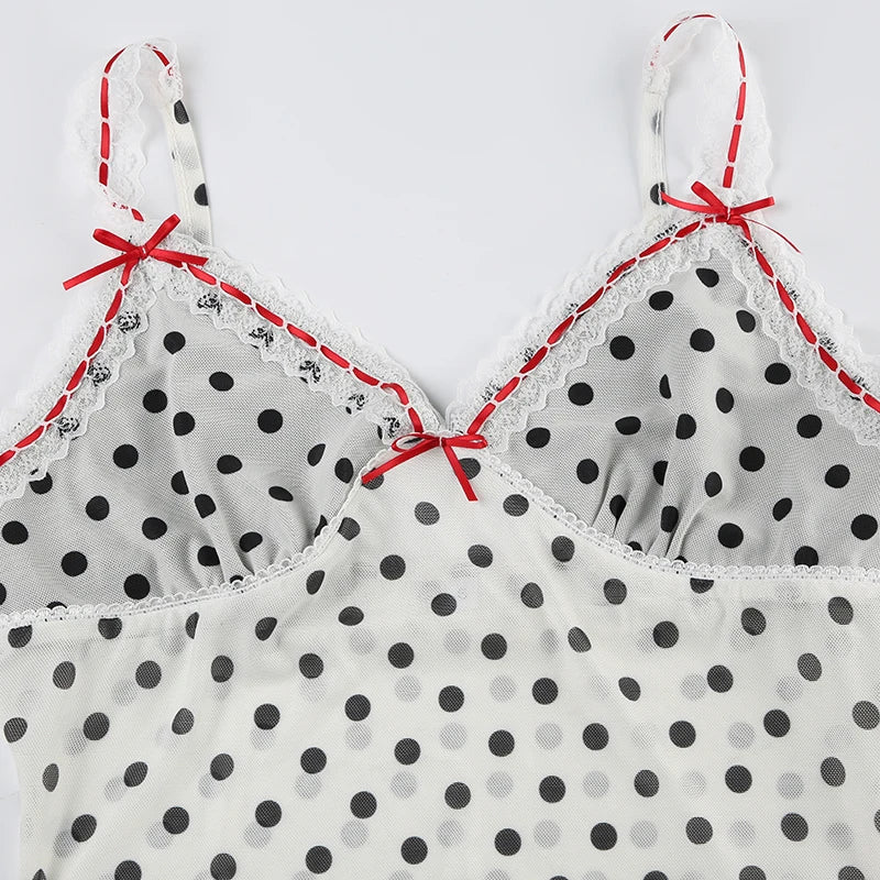 Vintage Polka Dot Lace Trim Bow Top