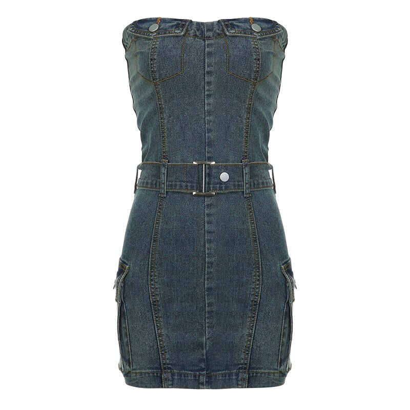 Strapless Denim Retro Sleeveless Mini Dress