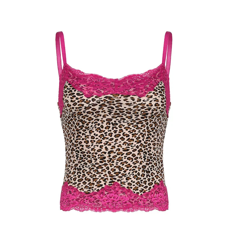 Vintage Leopard Lace Spliced Halter Top