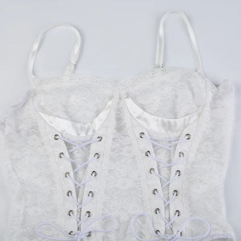 White Strap Tie Up Bandage Corset Top