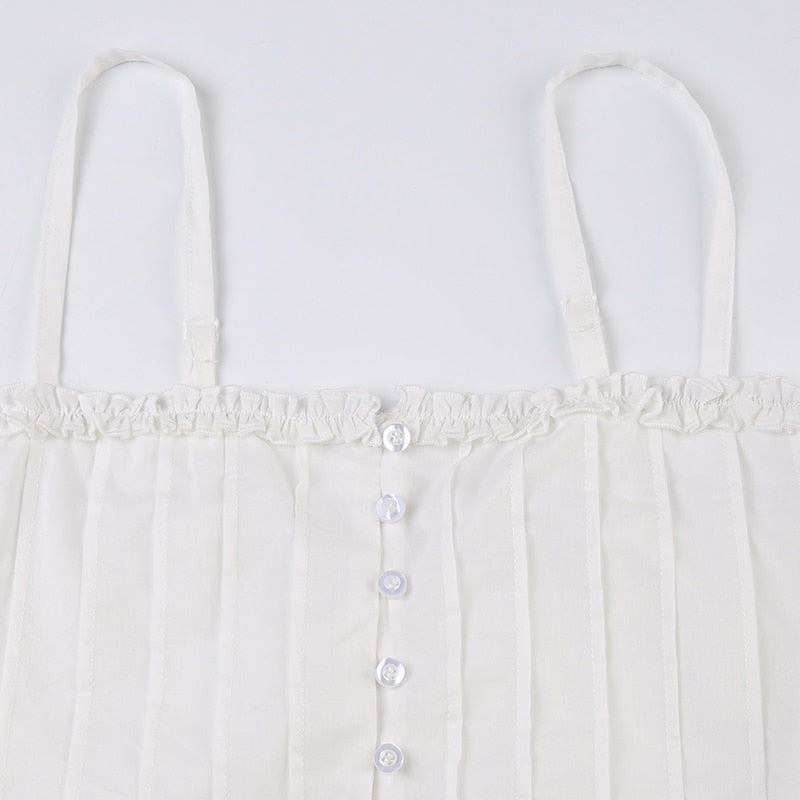 White Strap Ruffles Buttons Halter Top