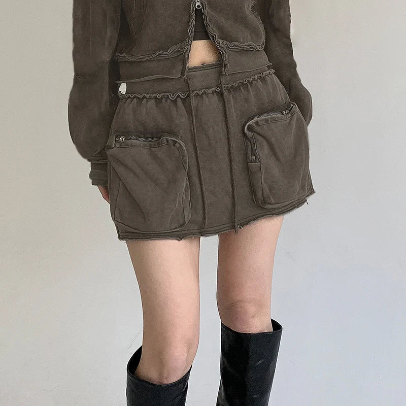 Vintage Ruched Cargo Pockets  Mini Skirt