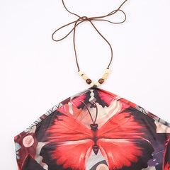 Vintage  Butterfly Printed Halter Backless Top