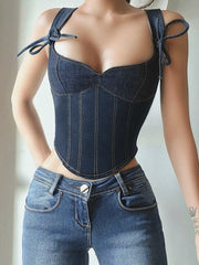 Strappy Stitched Corset Cropped Lace Up Top