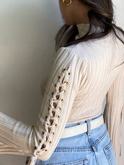 Lace Up Rib Flare Sleeve BodySuit