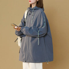 VibeMartini Hooded Jackets Spring Causal Windbreaker  Jackets Coats Zipper Ribbons Sportswear Jackets Bomber Famale