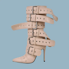 Mid-Calf Buckle Strap Stiletto Boots