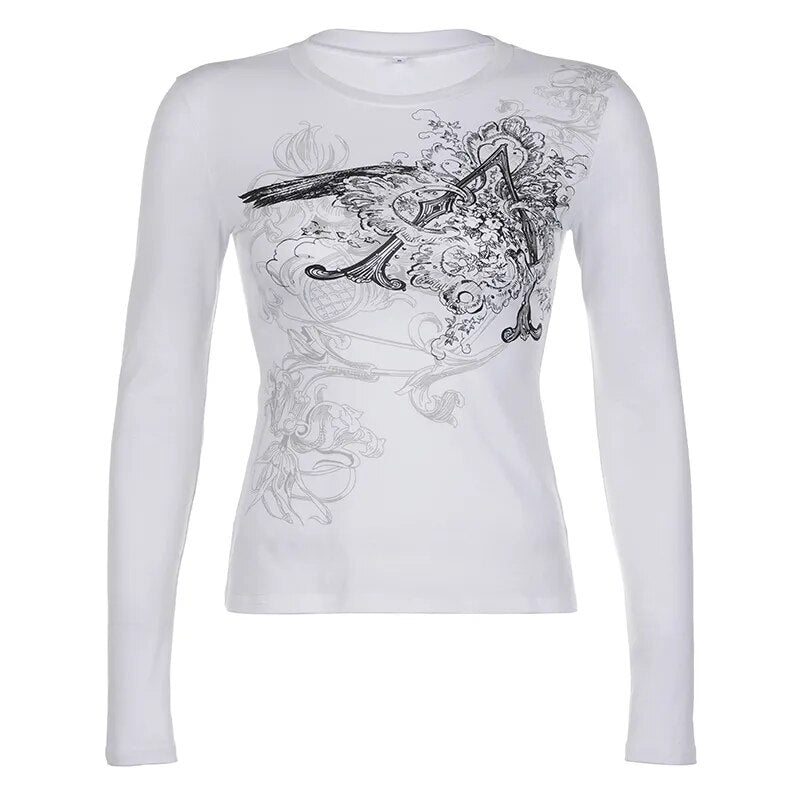 Vintage White Graphic Printed Slim Top