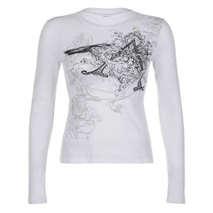 Vintage White Graphic Printed Slim Top