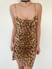 Round Neck Leopard Backless Sleeveless Dress