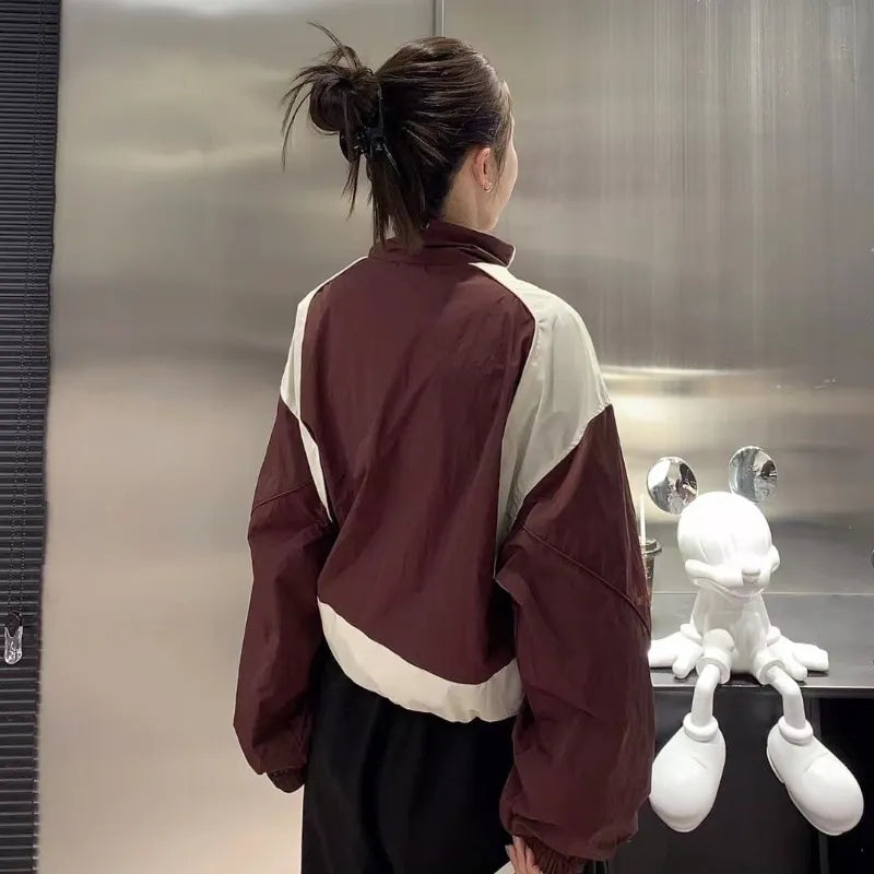 VibeMartini  Cropped Jacket Oversized Patchwork Chic Coats Female Harajuku Y2k Zip Up Windbreaker Korean Fashion Jackets Streetwear