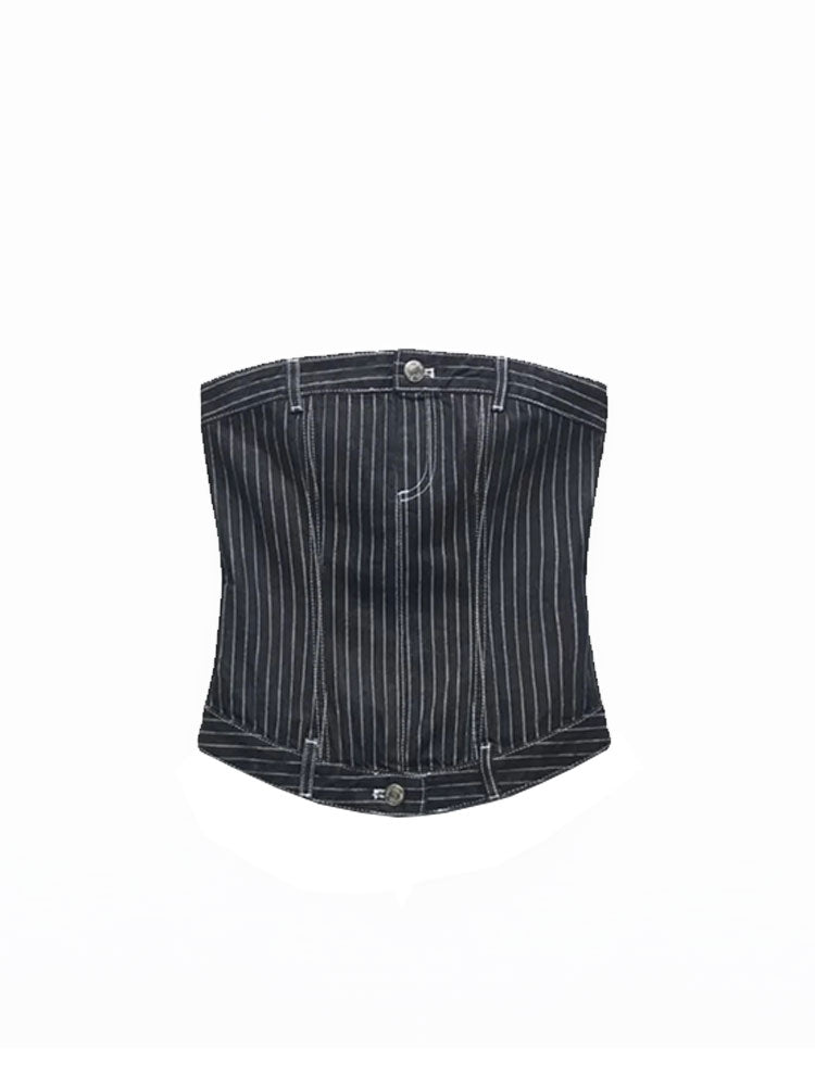 Sleeveless Pinstripe Jeans Denim Top