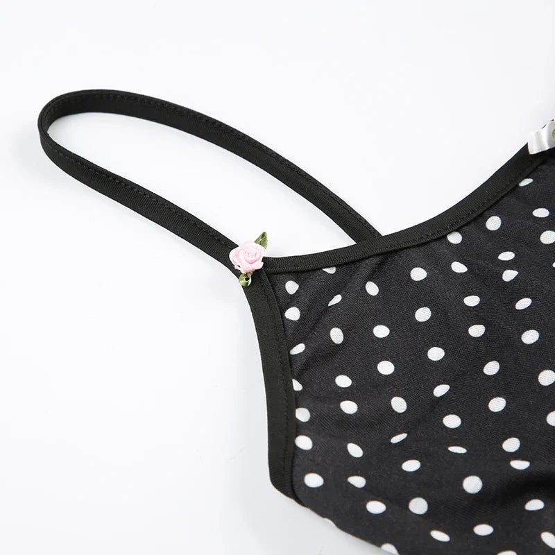 Vintage Bow Polka Dot Halter Sleeveless Top