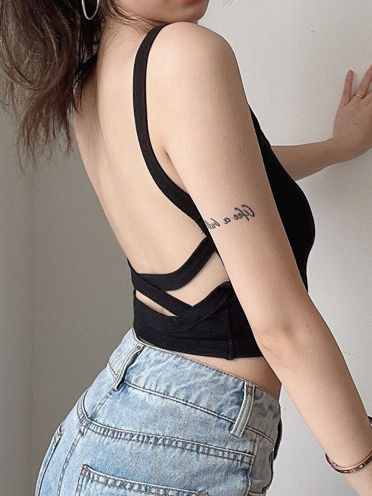 Black Backless Slim Bandage Mini Tank