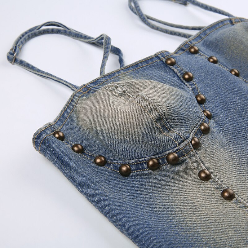 Strap Slim Rivet Denim Camisole