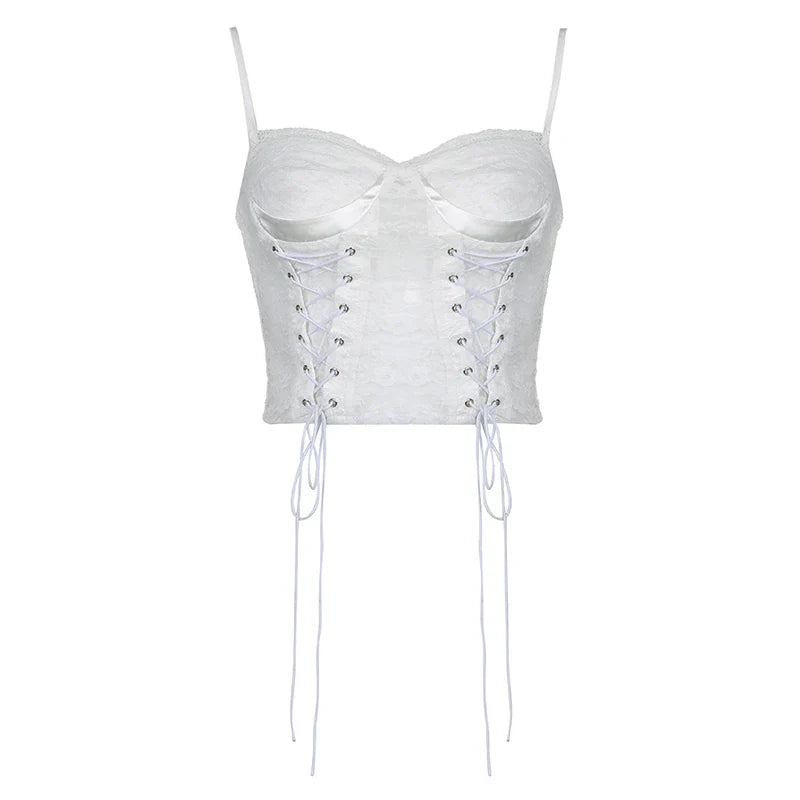 White Strap Tie Up Bandage Corset Top