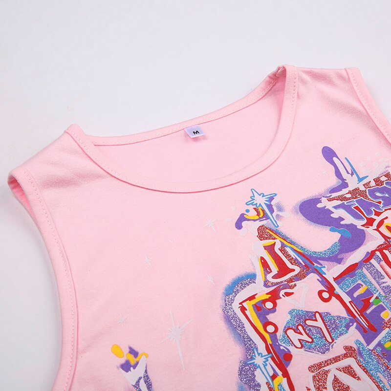 Pink Cute Graphic Printing Sleeveless Top