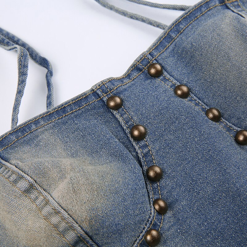 Strap Slim Rivet Denim Camisole