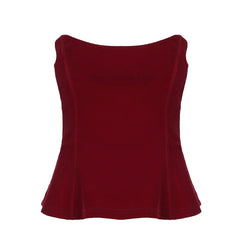 Red Strapless Velour Lace Up Corset Top