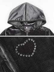 VibeMartini Y2K  Gray Jackets Velvet Casual Sweatshirt Harajuku Streetwear Zippers Pockets Hooded Coats Vintage Autumn Cloth