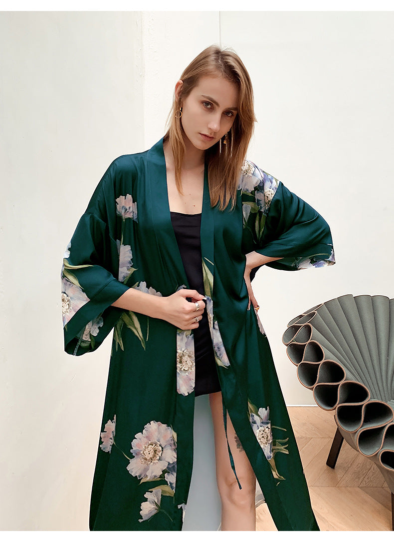 Green Light Luxury Silky Satin Kimono Robe