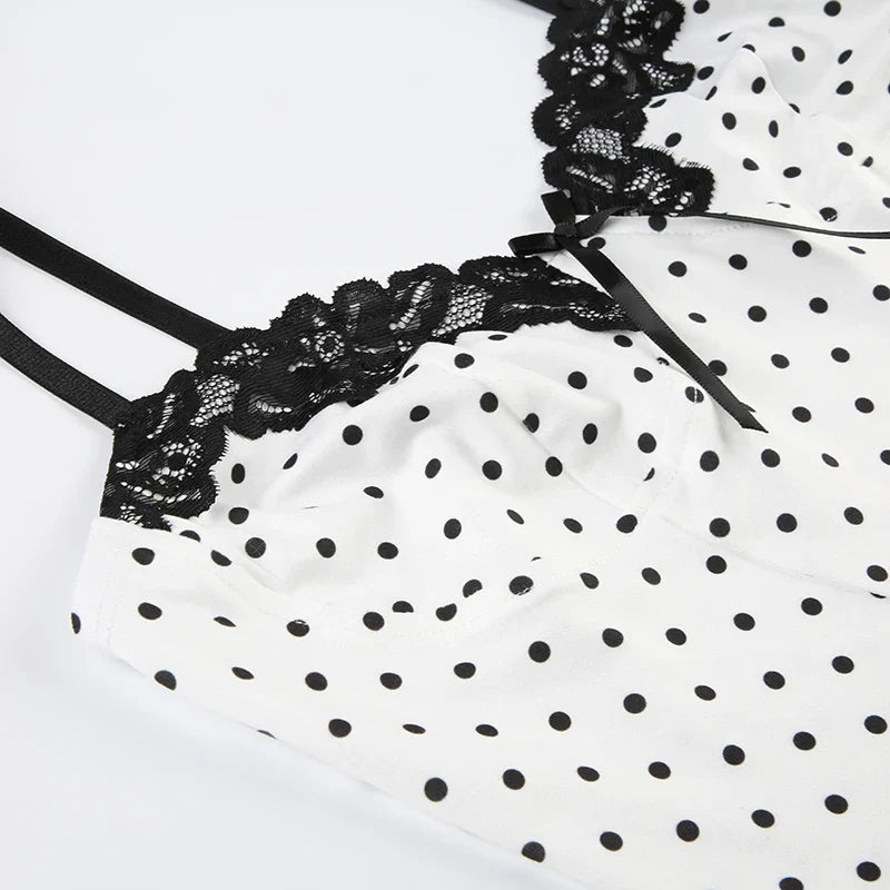 Vintage Lace Patched Polka Dot Top