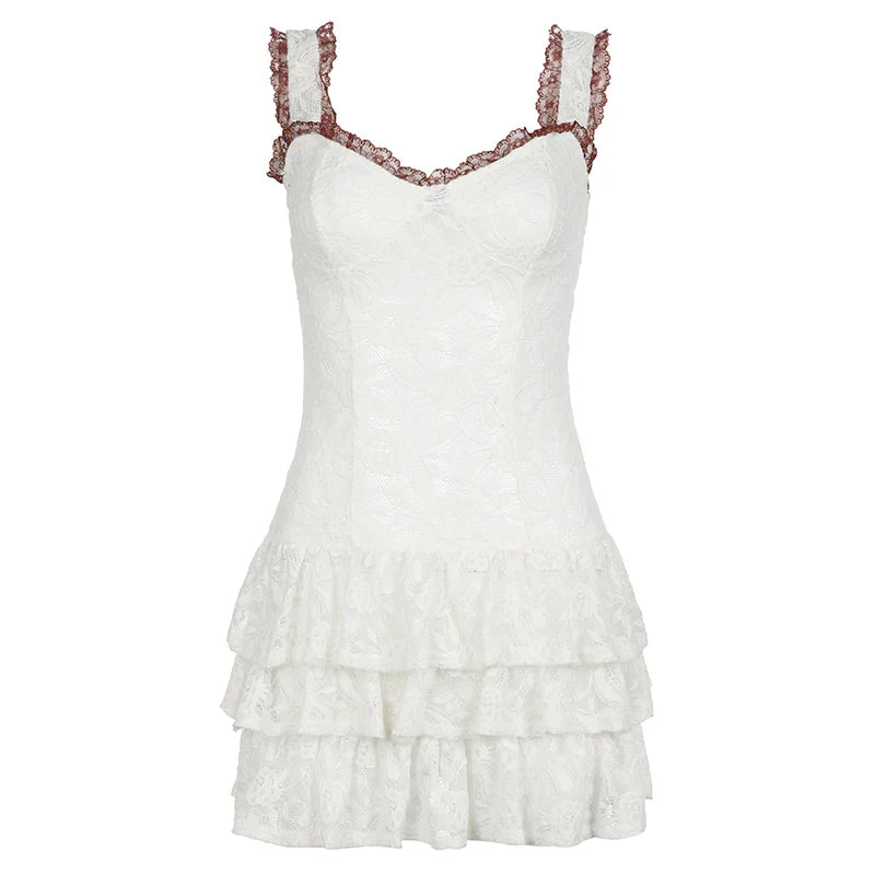 Elegant White Corset Lace Ruched Dress