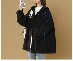 VibeMartini Hooded Jackets Spring Causal Windbreaker  Jackets Coats Zipper Ribbons Sportswear Jackets Bomber Famale