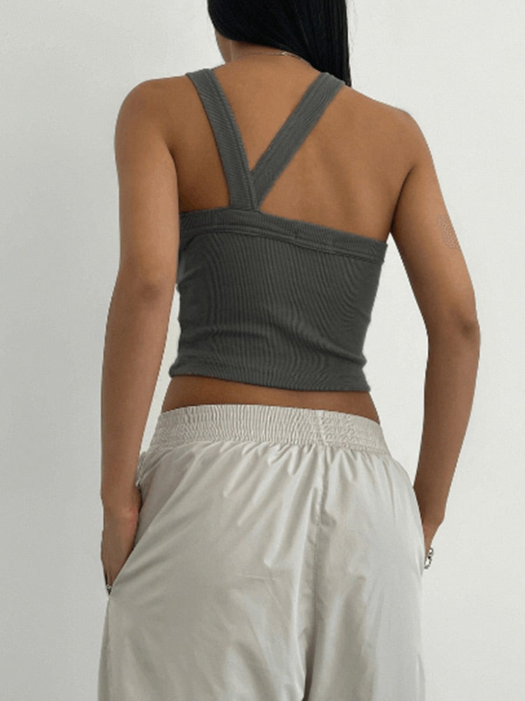 Round Neck Backless Slim Cropped Top