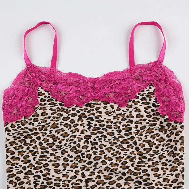 Vintage Leopard Lace Spliced Halter Top