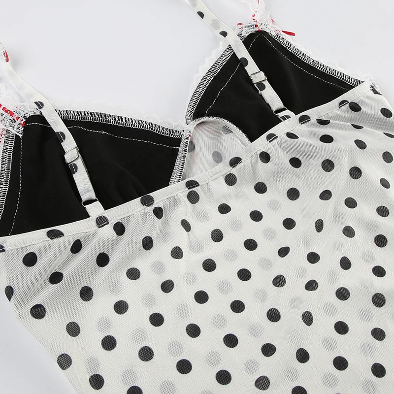 Vintage Polka Dot Lace Trim Bow Top