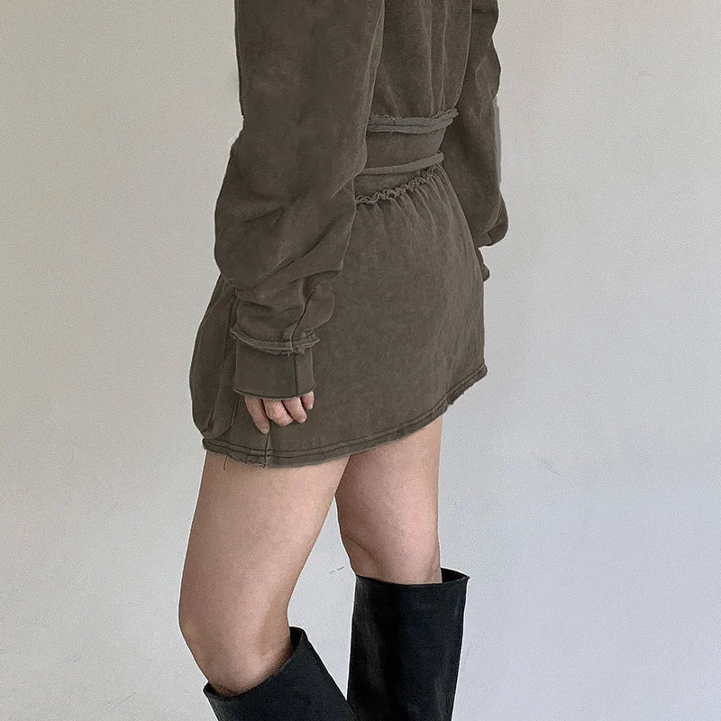 Vintage Ruched Cargo Pockets  Mini Skirt