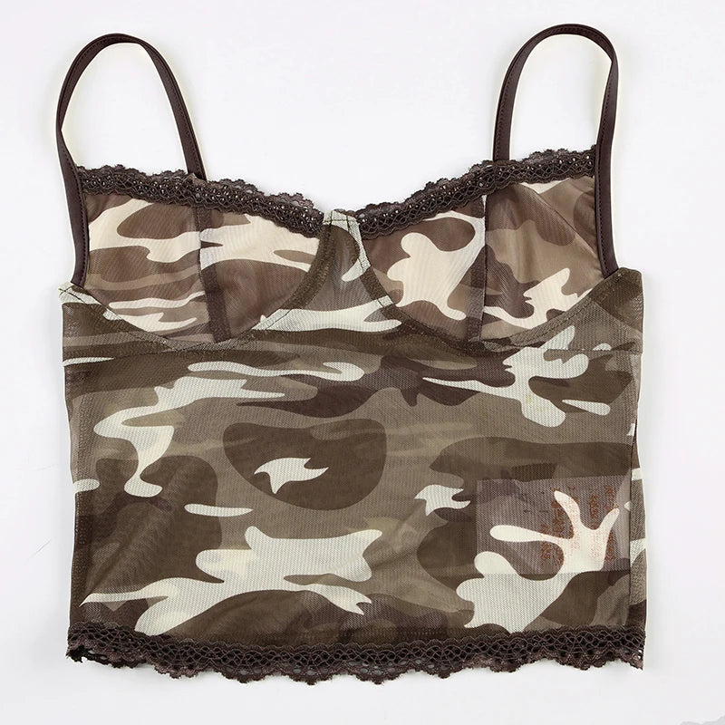 Vintage Camouflage See Through Mesh Top