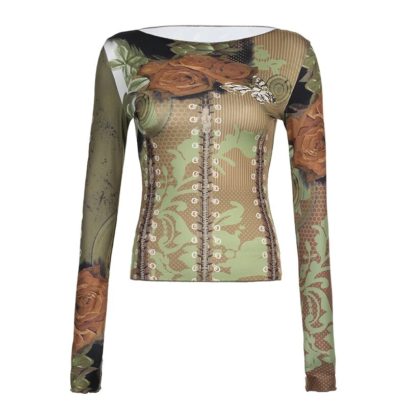 Vintage Graphic Printing Long Sleeves Top