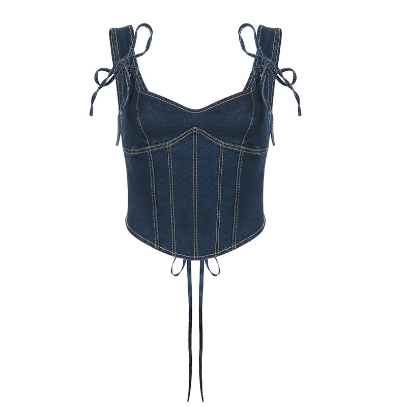 Strappy Stitched Corset Cropped Lace Up Top