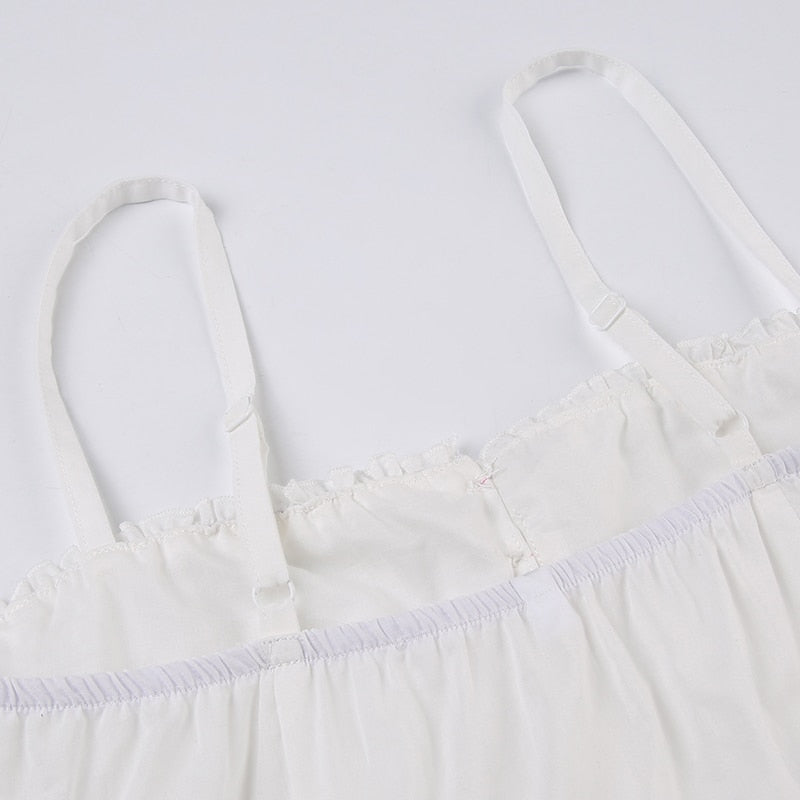 White Strap Ruffles Buttons Halter Top