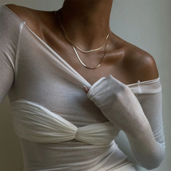 White Long Sleeve See Through Knit Off The Shoulder Top