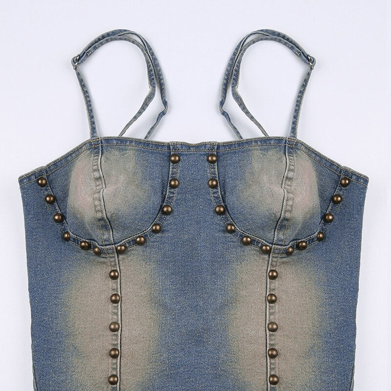 Strap Slim Rivet Denim Camisole