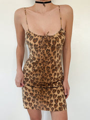 Round Neck Leopard Backless Sleeveless Dress