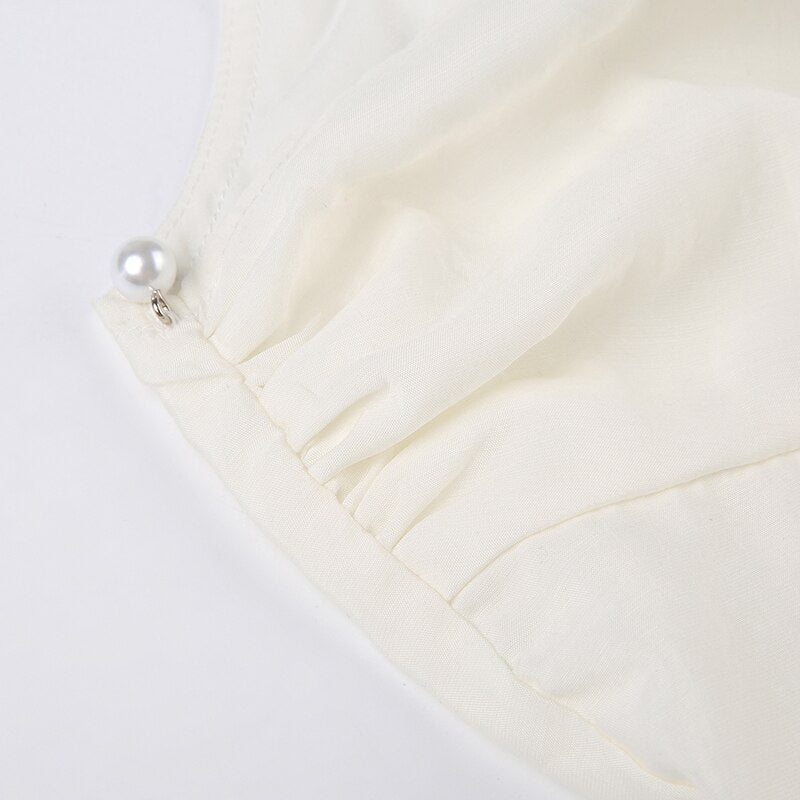 White Pearls Strap A-Line Dress